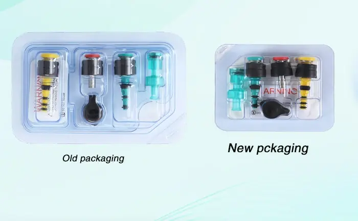 We reduce the use of plastic on our products. For example,we changed the primary package of our endoscope valves system from plastic tray+pouch to blister packing. Thus,we are able to save the plastic as follows.