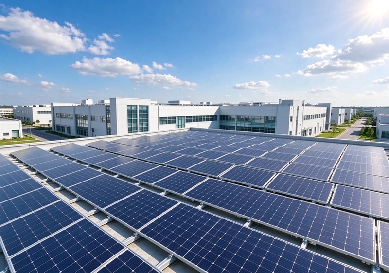 Solar panels on the factory rooftop