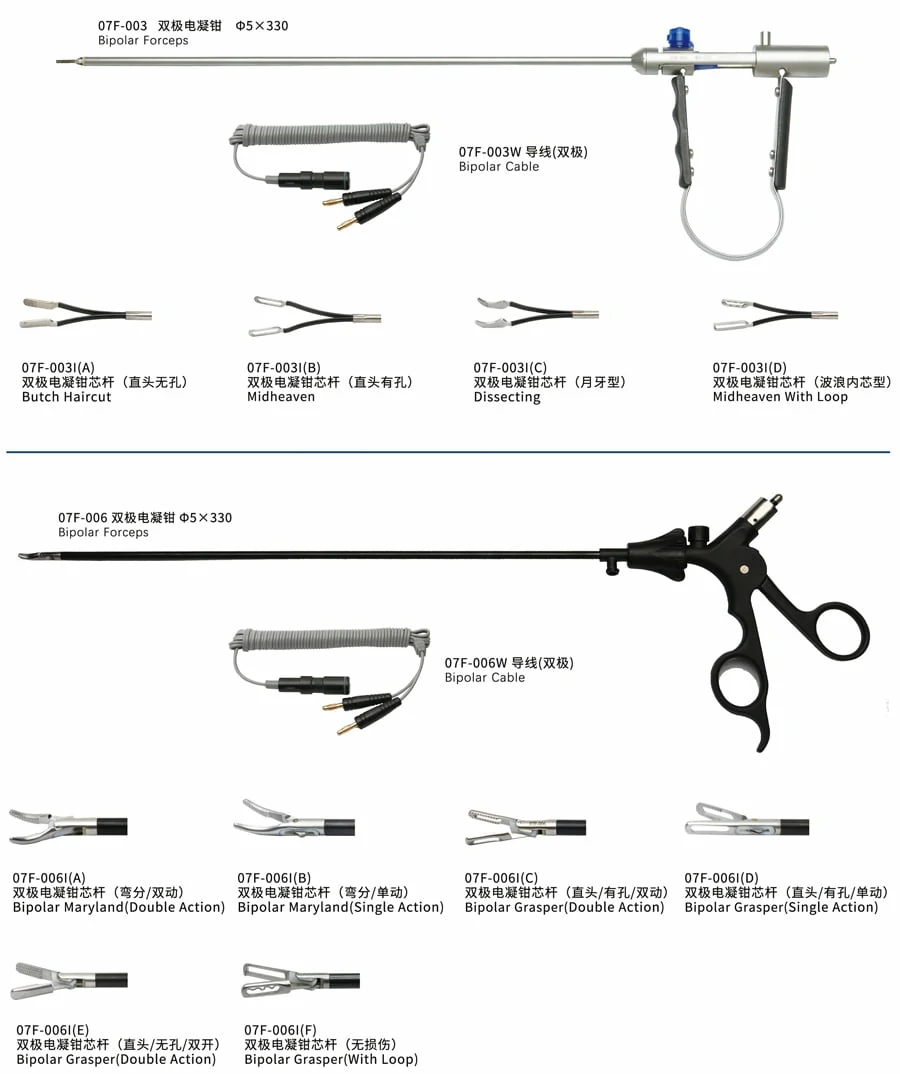 CITEC™ HF Endoscope Bipolar Surgical Instruments(Bipolar Forceps), Bipolar Cable, Butch Haircut, Midheaven, Dissecting, Midheaven with Loop, Bipolar Maryland, Bipolar Grasper, General Surgery Instruments, Reusable Laparoscopic Instruments